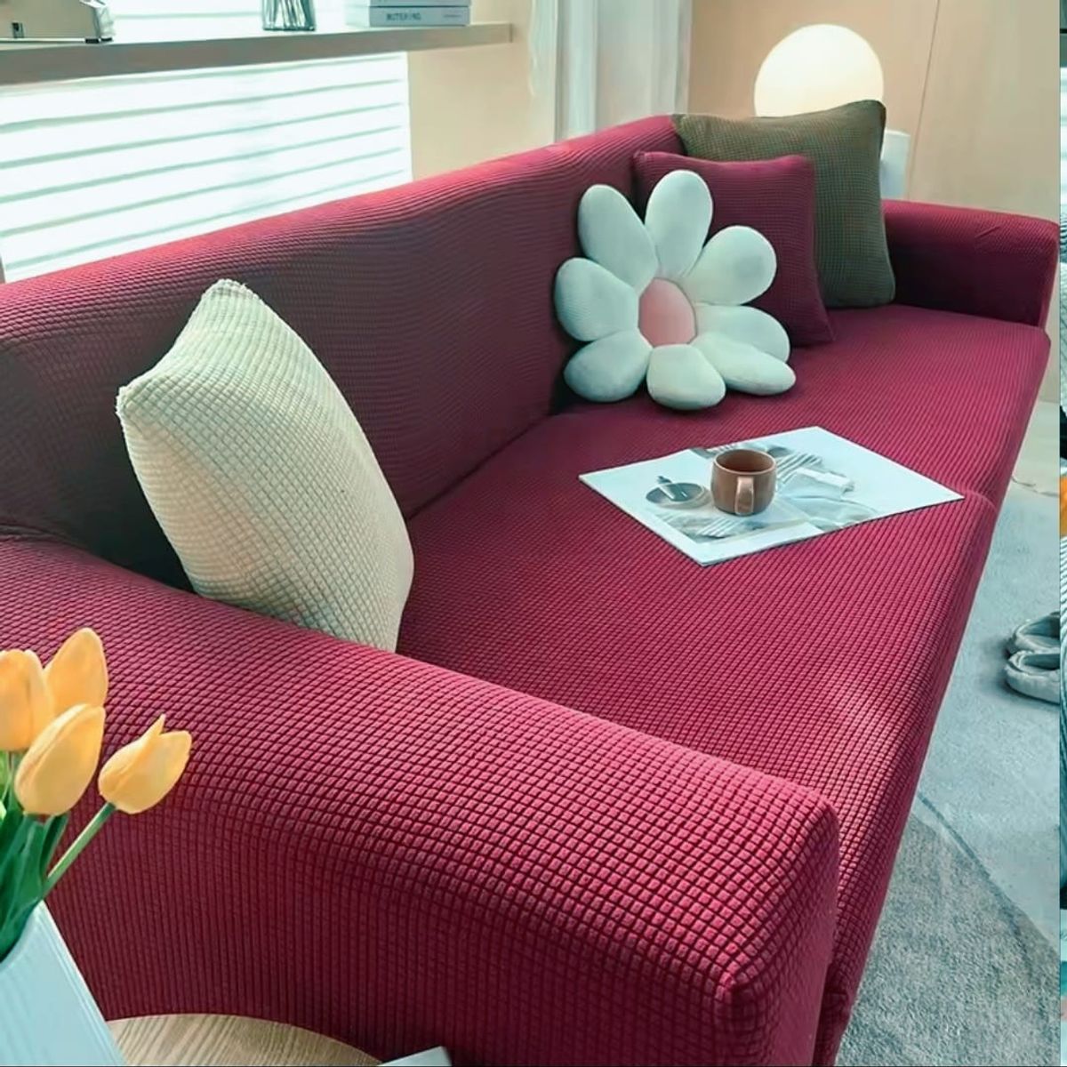 GENERICO - Fundas sofá sillón 3 cuerpos texturizado burdeos