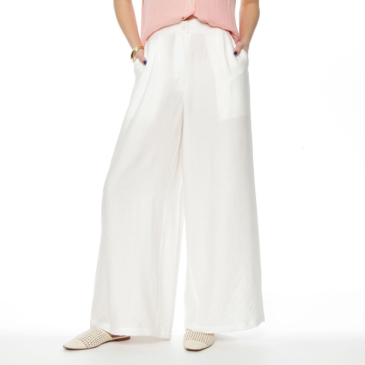 WADOS - PANTALON WIDE LEG TIRO ALTO PRETINA BASICA 1 BOTON