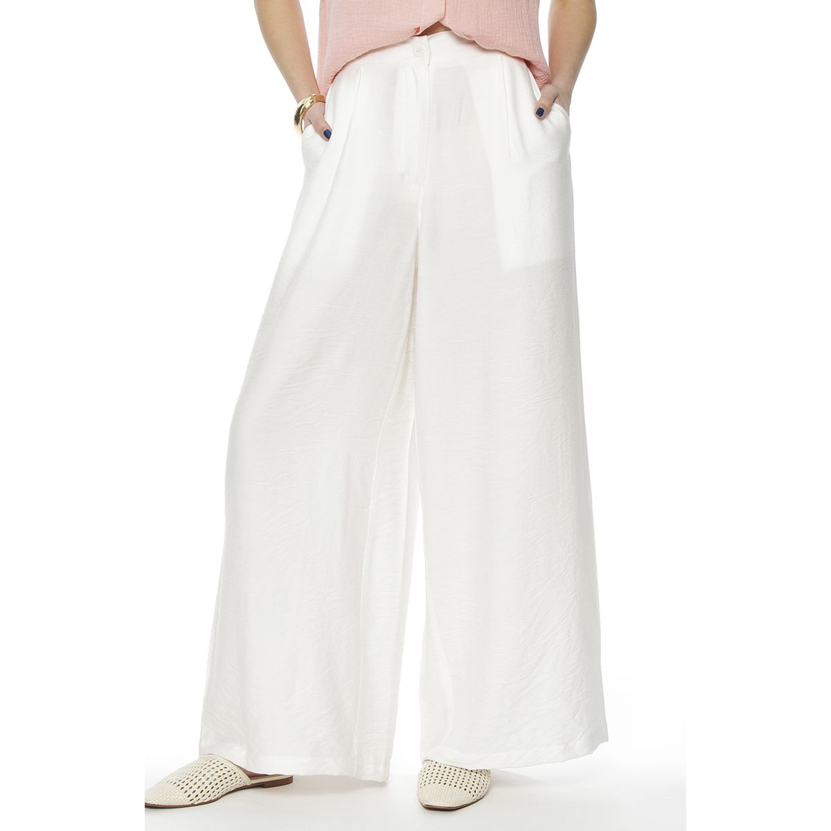 WADOS - PANTALON WIDE LEG TIRO ALTO PRETINA BASICA 1 BOTON