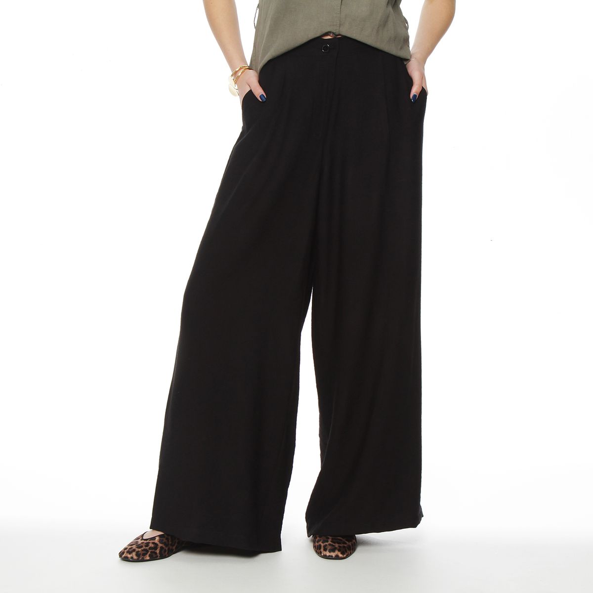 WADOS - PANTALON WIDE LEG TIRO ALTO PRETINA BASICA 1 BOTON