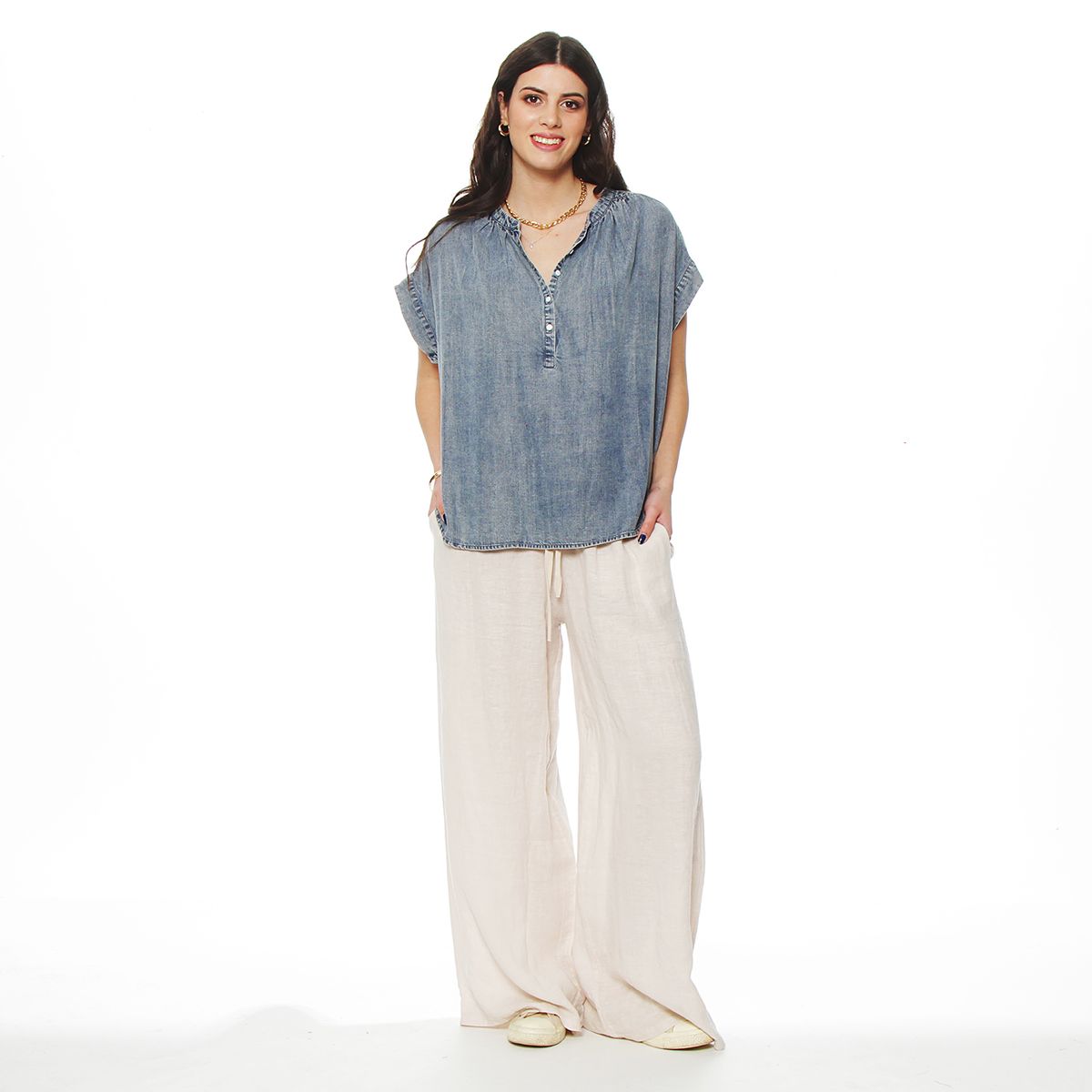 WADOS - BLUSA MANGA CORTA LYOCELL ABOTONADA EN DELANTERO