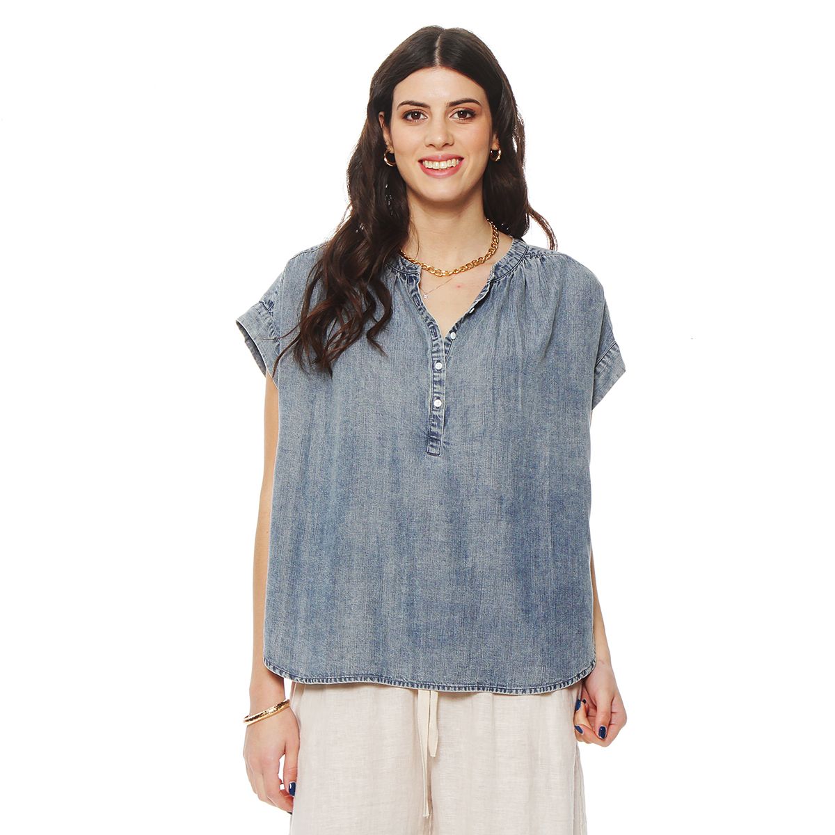 WADOS - BLUSA MANGA CORTA LYOCELL ABOTONADA EN DELANTERO