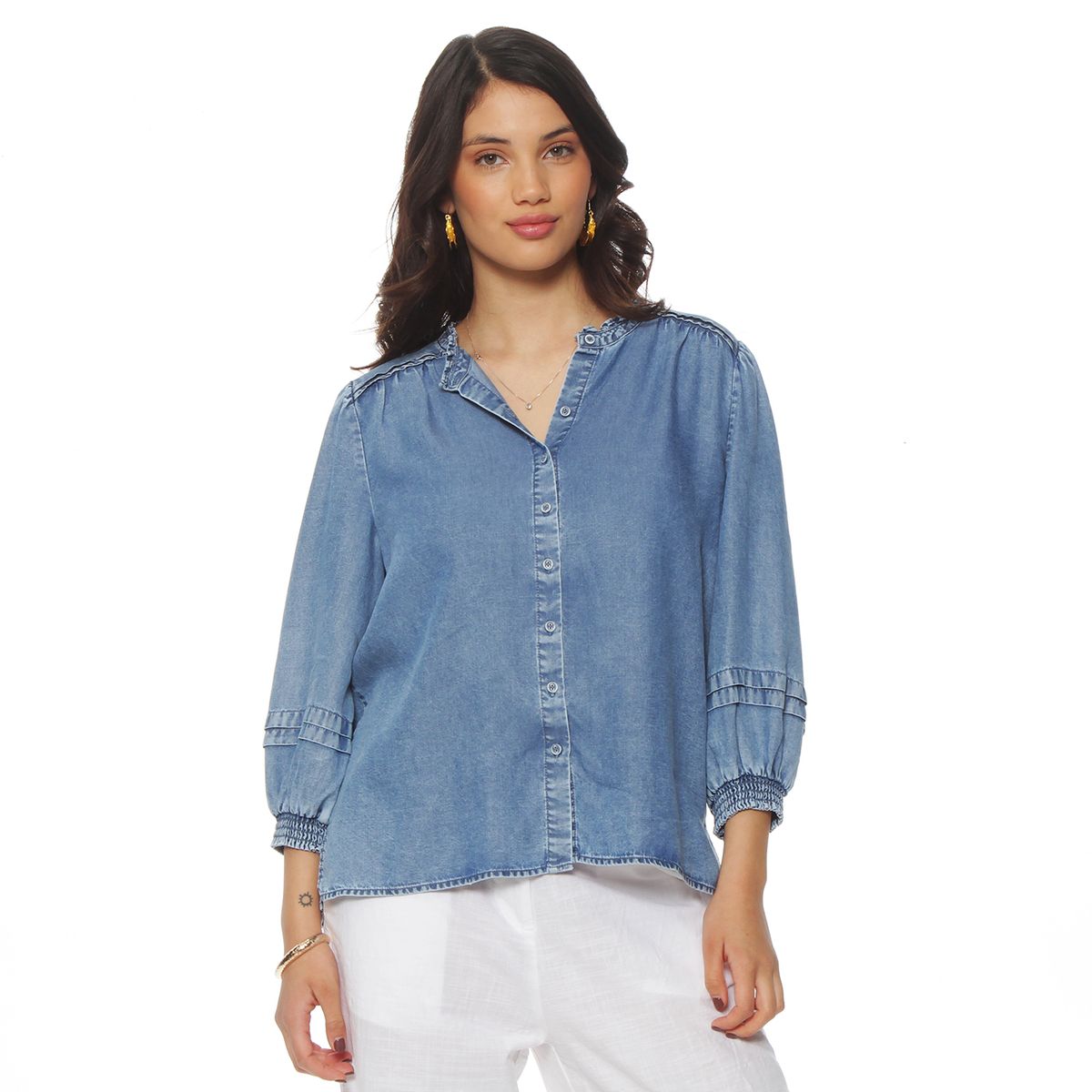 WADOS - BLUSA MANGA LARGA LYOCELL ABOTONADA EN DELANTERO