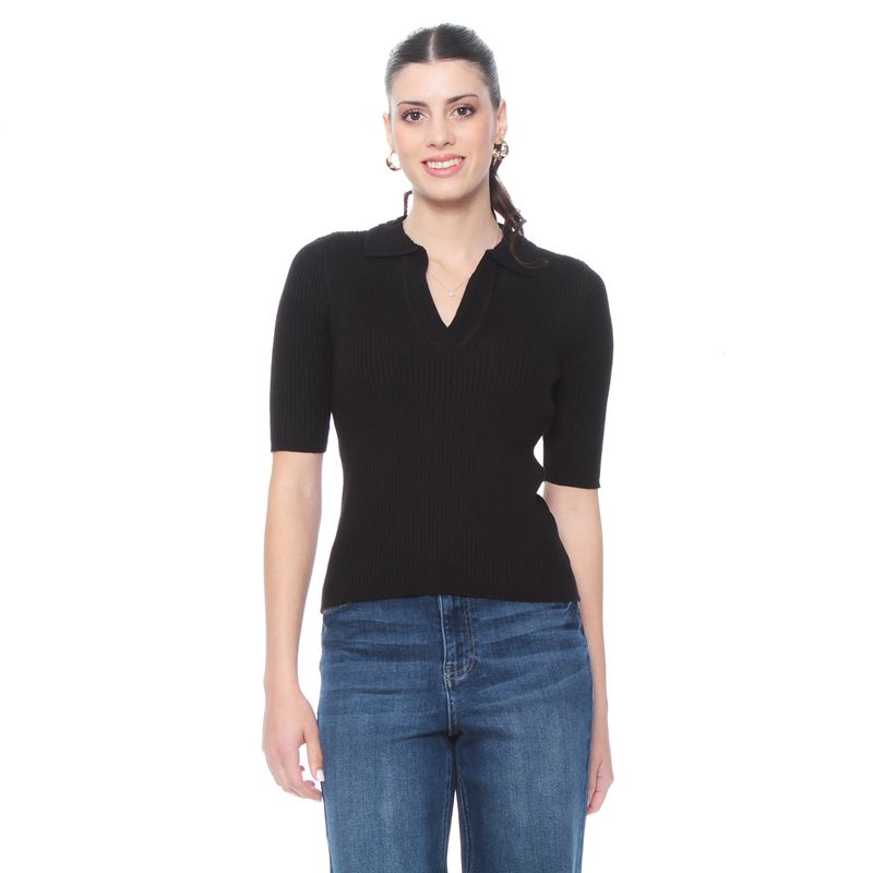 WADOS - POLERA M/C TEJIDA SOLID CUELLO CAMISERO ESCOTE V