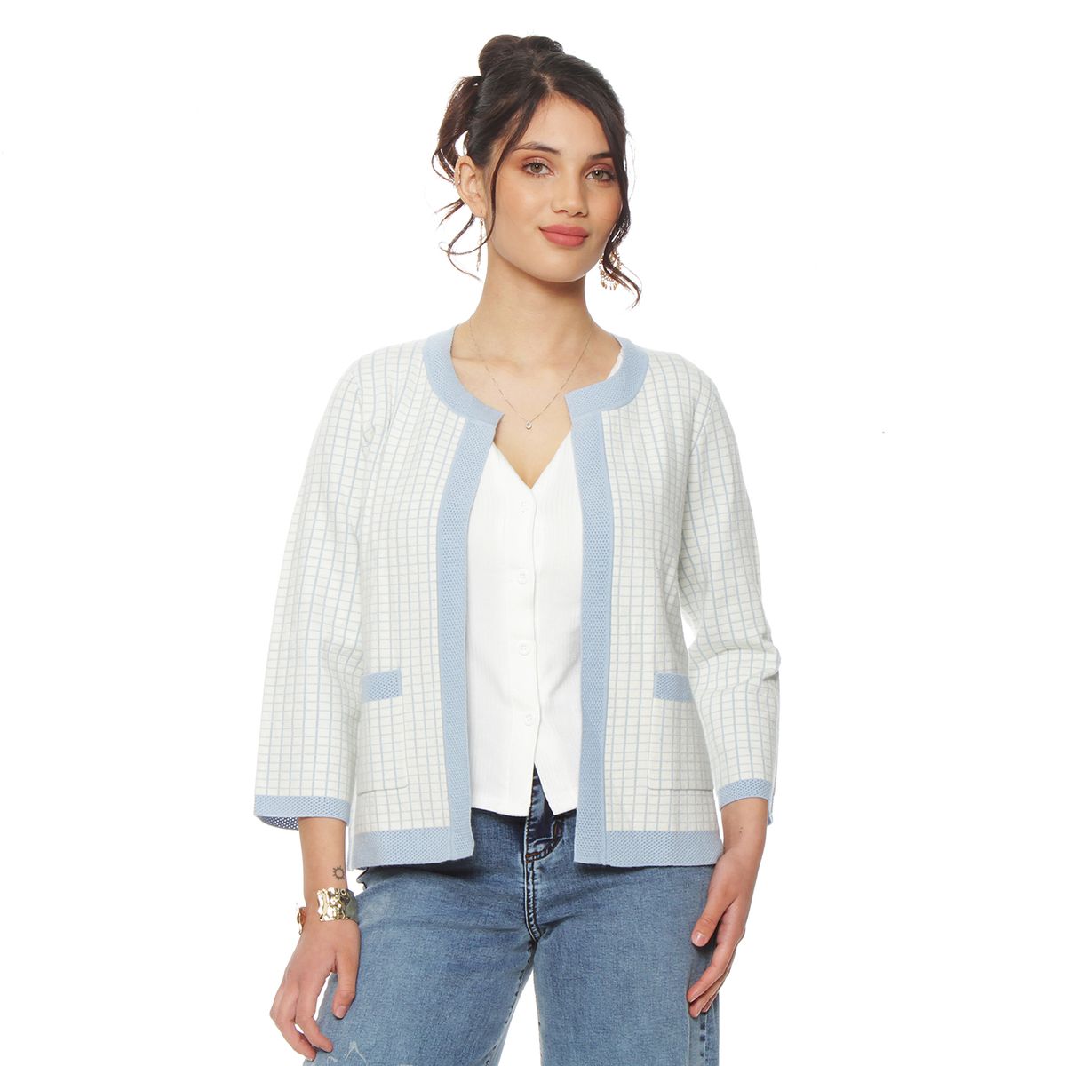 WADOS - CHALECO CUADROS MANGA 3C ABIERTO CON BOLSILLO