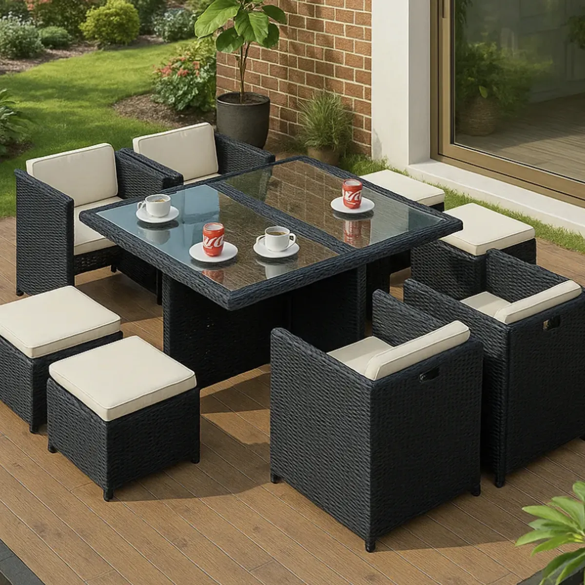 HOMER OUTDOOR - Juego De Terraza Sofá 3 Plazas 2 Sillones Para 7 Personas