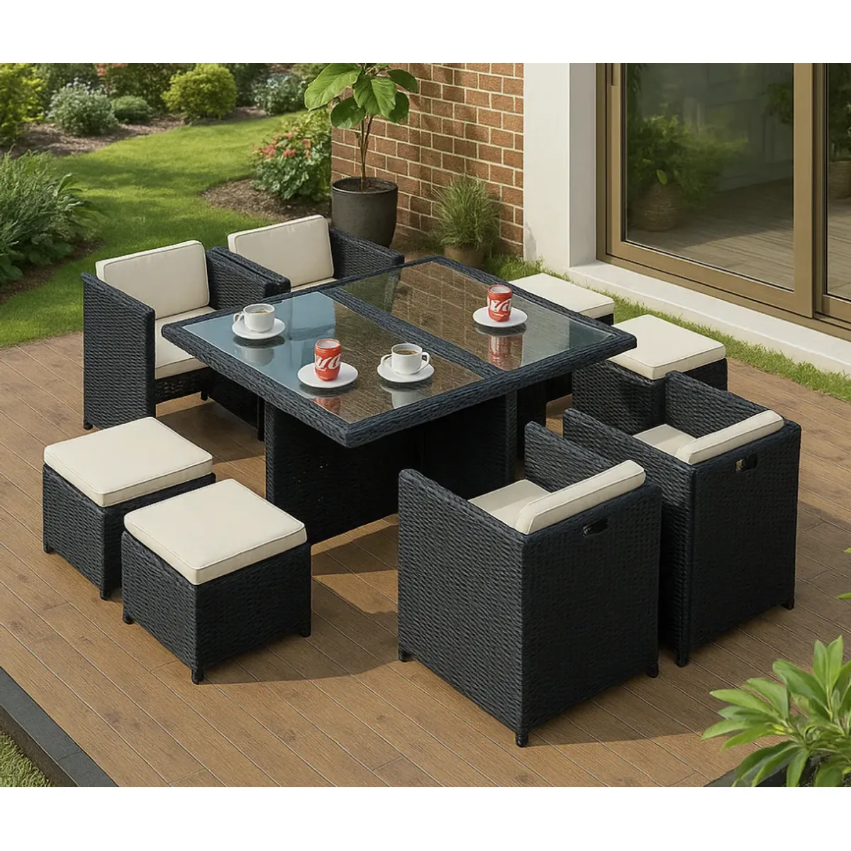 HOMER OUTDOOR - Juego De Terraza Sofá 3 Plazas 2 Sillones Para 7 Personas