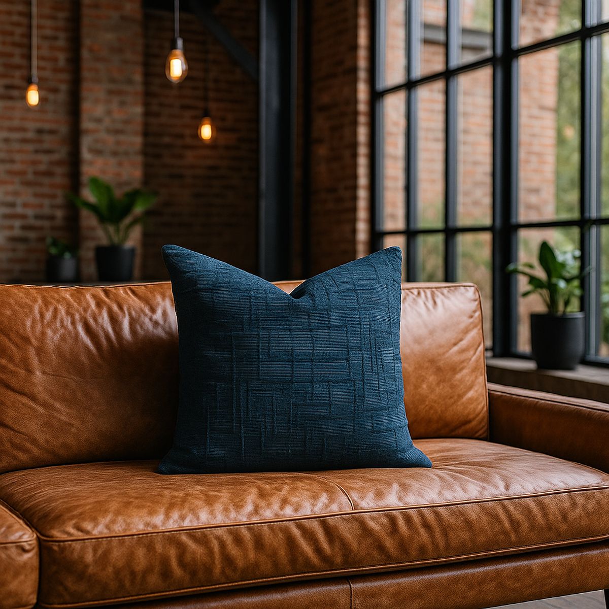 ARMONIA - Funda de almohadón chenille azul 45x45 living dormitorio 744