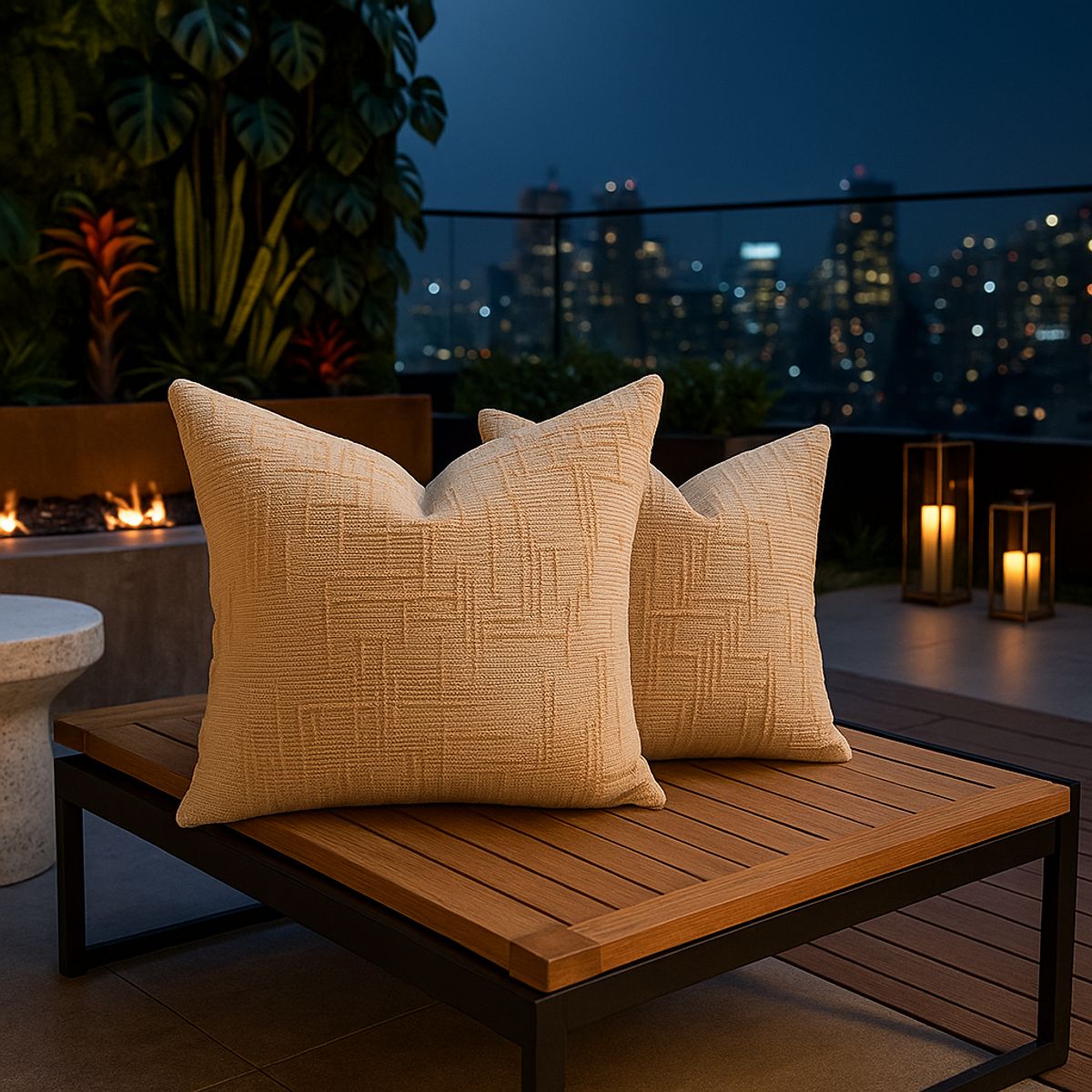 ARMONIA - Pack 2 fundas cojín 45x45 color crema textura chenille sofá cama 744