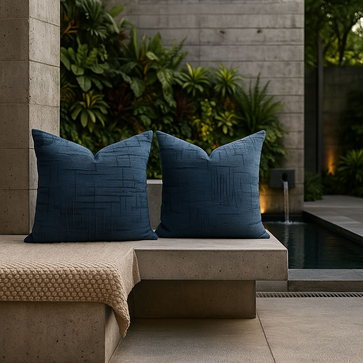 ARMONIA - Pack 2 fundas de cojín chenille azul decorativas 45x45 suaves 744