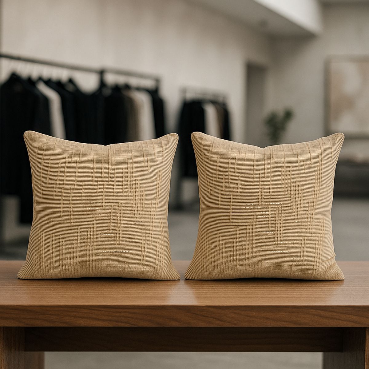 ARMONIA - Pack 2 fundas de almohadón chenille crema 45x45 living dormitorio 744