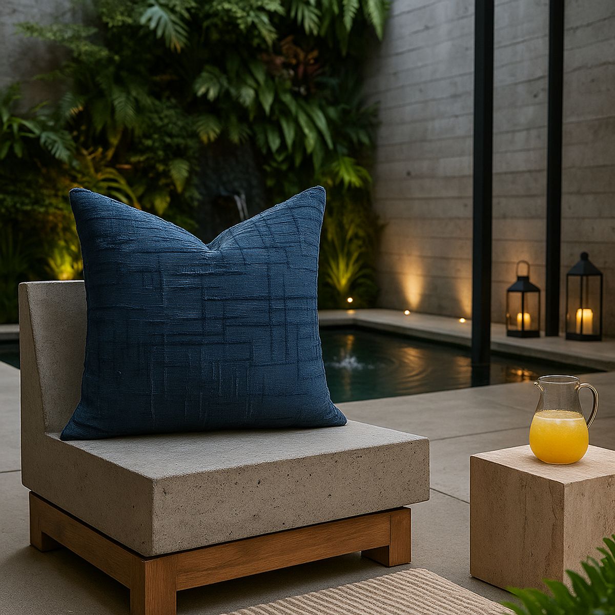 ARMONIA - Funda cojín 45x45 color azul textura chenille sofá cama 744