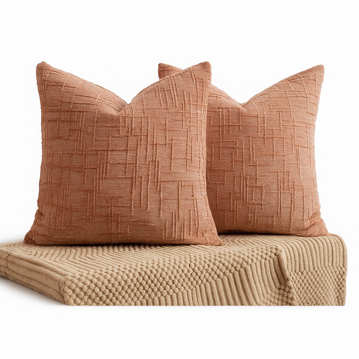 ARMONIA - Pack 2 fundas de cojín chenille coral decorativas 45x45 suaves 744