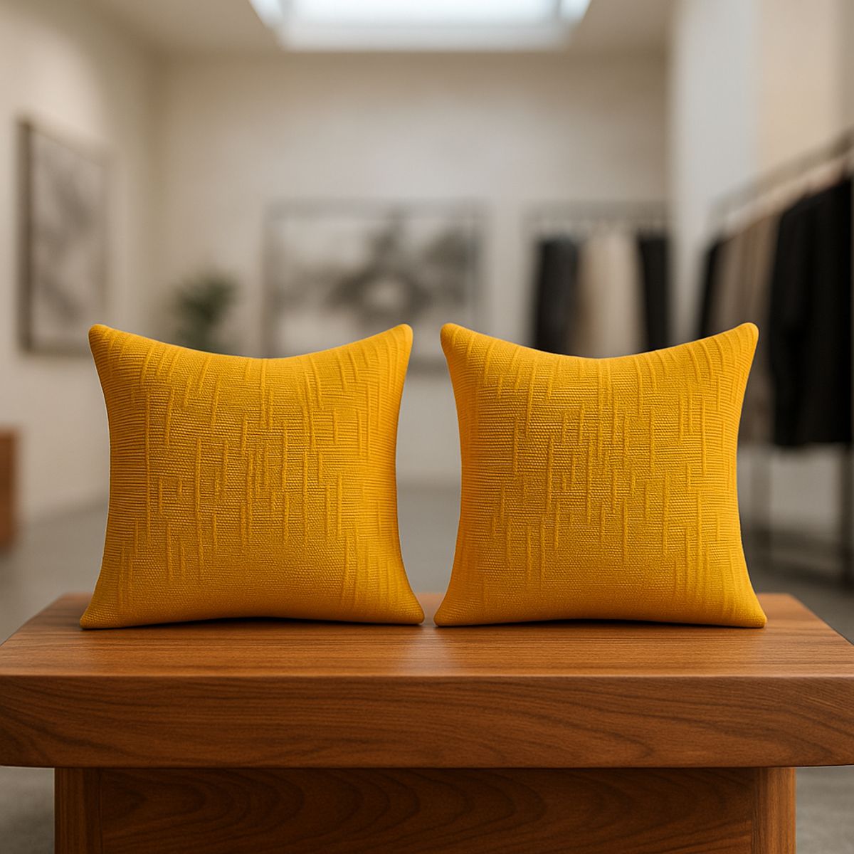 ARMONIA - Pack 2 cubre cojín amarillo chenille 45x45 diseño elegante sala CL 744