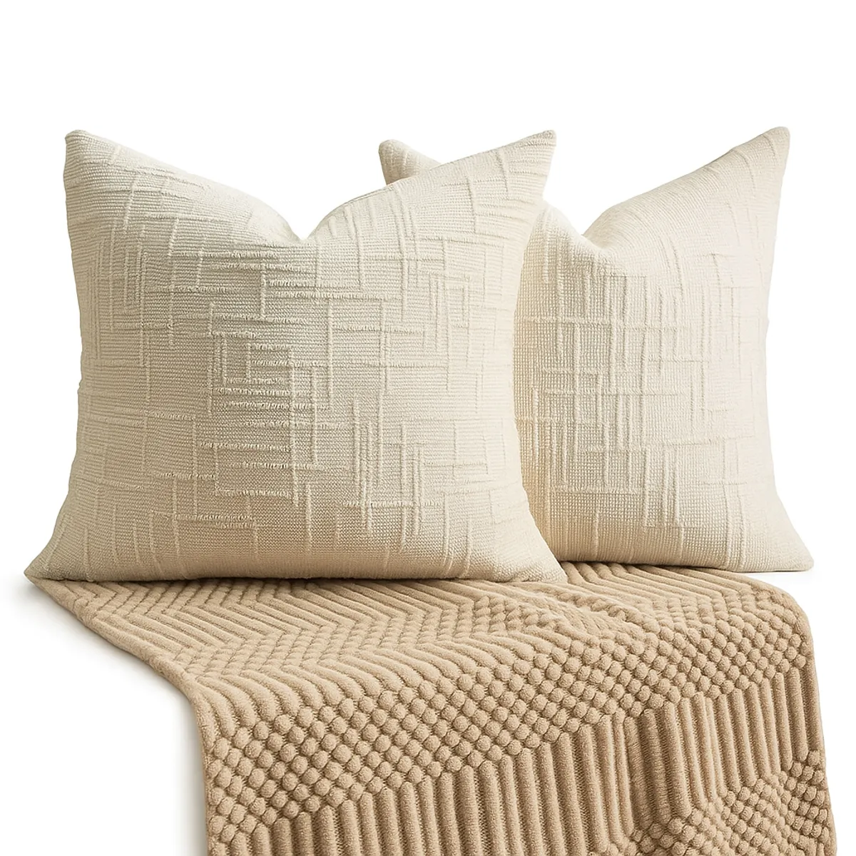 ARMONIA - Pack 2 fundas de cojín chenille beige decorativas 45x45 suaves 744