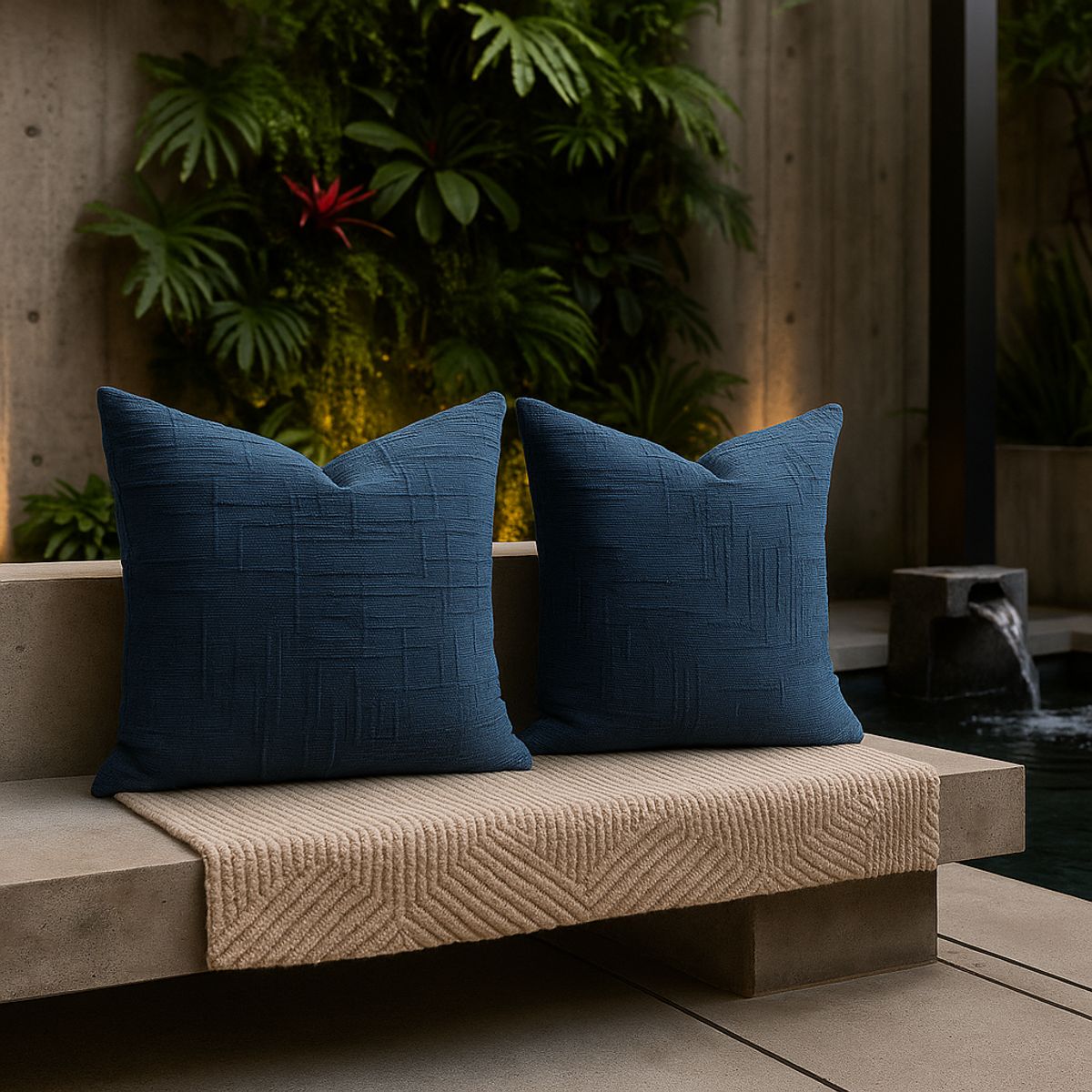 ARMONIA - Pack 2 fundas cojín 45x45 color azul textura chenille sofá cama 744