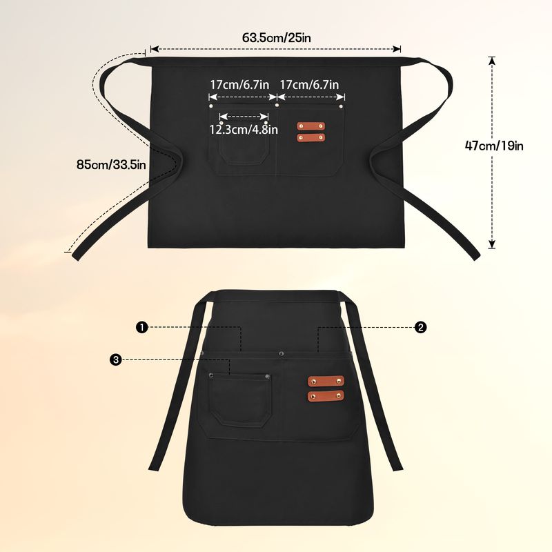 KOKILA - 2pcs Bartender Delantal Corto Impermeable Mandil Cocina