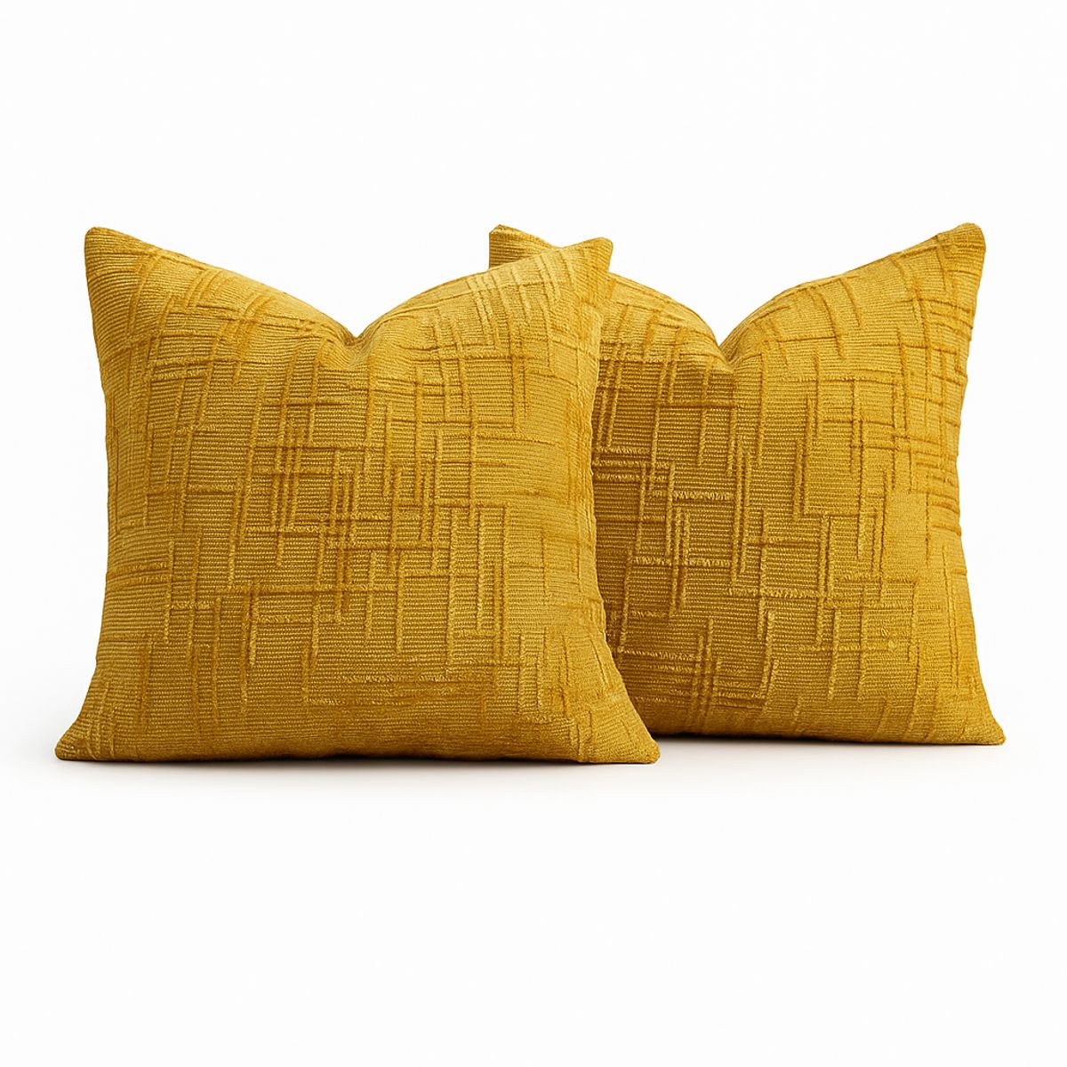ARMONIA - Pack 2 fundas de cojín chenille amarillo decorativas 45x45 suaves 744