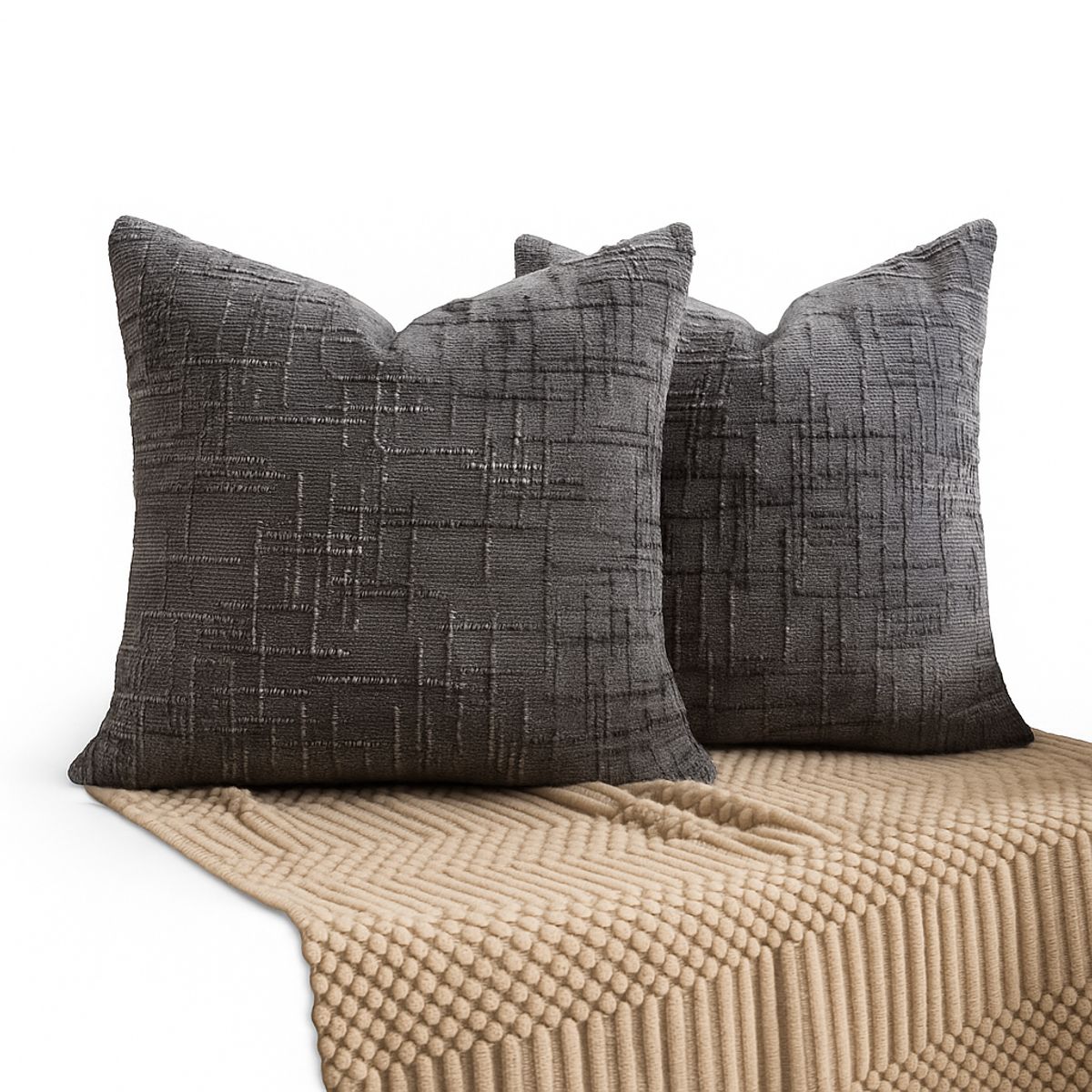 ARMONIA - Pack 2 cubre cojín gris chenille 45x45 diseño elegante sala CL 744