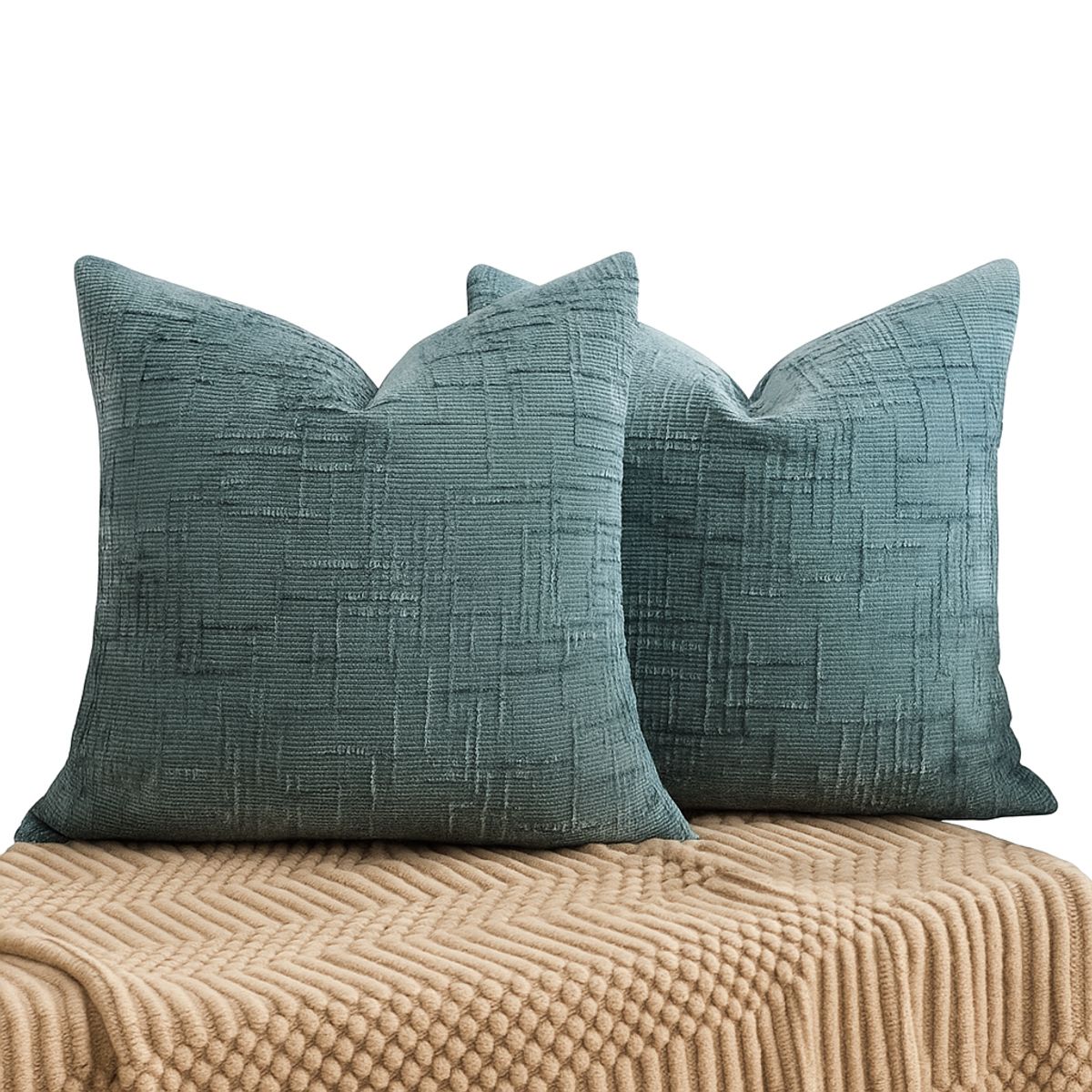 ARMONIA - Pack 2 fundas de cojín chenille verde decorativas 45x45 suaves 744