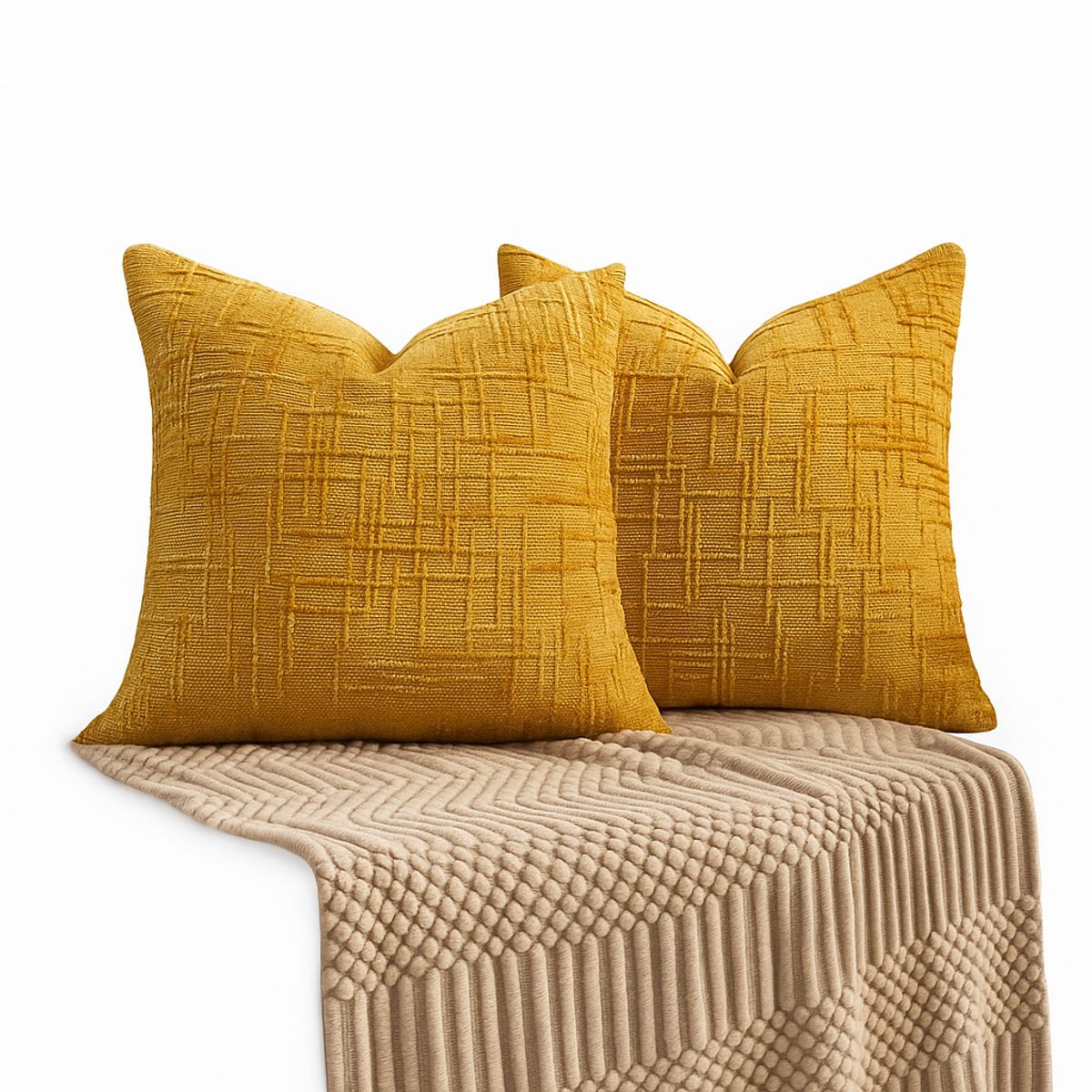 ARMONIA - Pack 2 fundas de cojín chenille amarillo decorativas 45x45 suaves 744