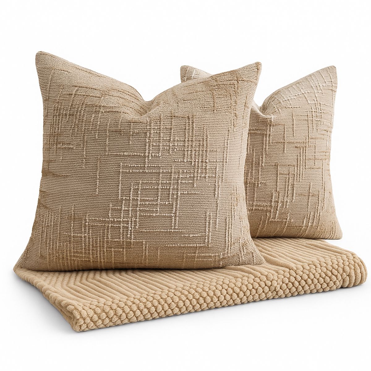 ARMONIA - Pack 2 cubre cojín crema chenille 45x45 diseño elegante sala CL 744