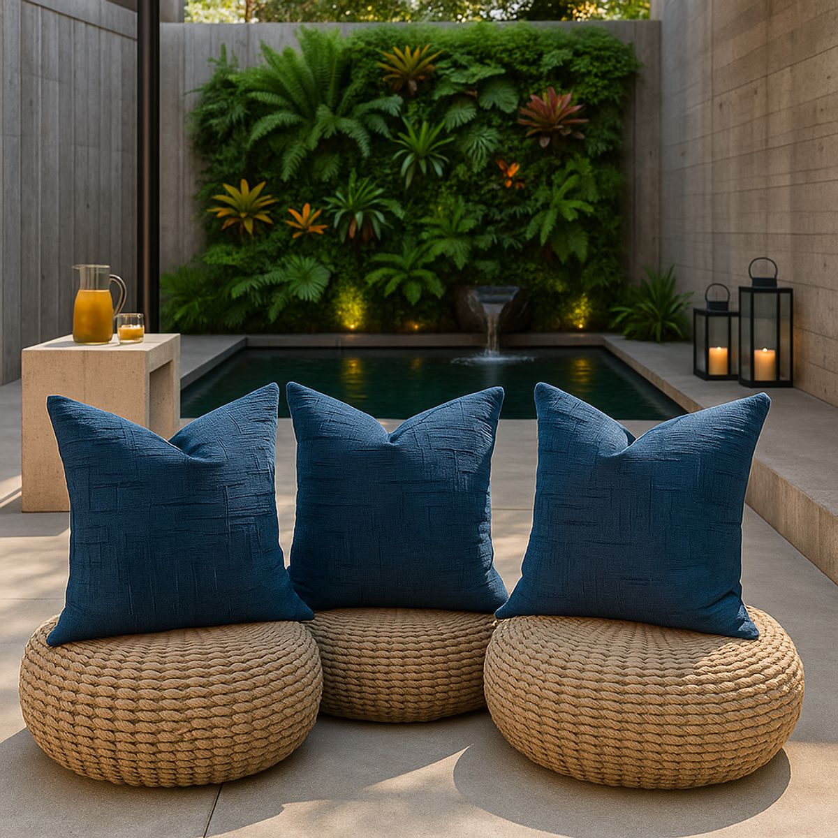 ARMONIA - Pack 3 fundas de almohadón chenille azul 45x45 living dormitorio 744