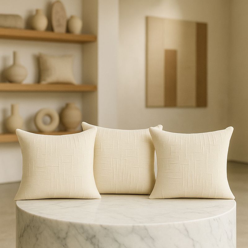 ARMONIA - Pack 3 cubre cojín beige chenille 45x45 diseño elegante sala CL 744