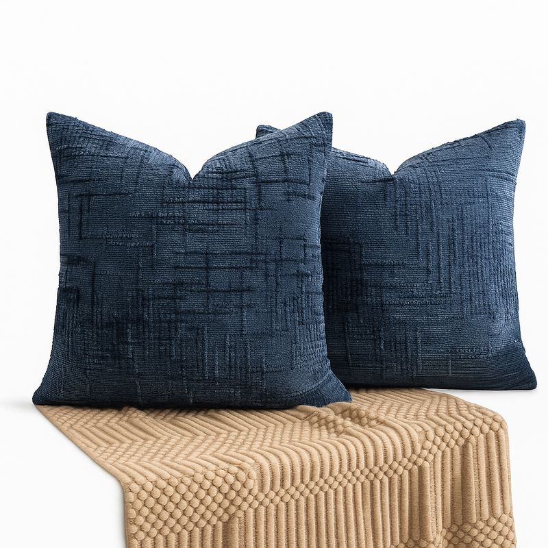 ARMONIA - Pack 2 fundas de cojín chenille azul decorativas 45x45 suaves 744