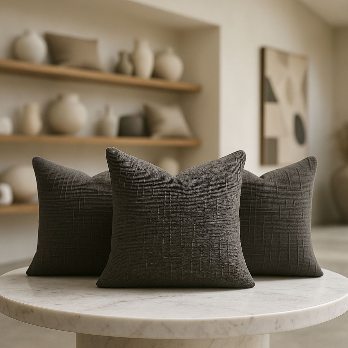 ARMONIA - Pack 3 cubre cojín gris chenille 45x45 diseño elegante sala CL 744