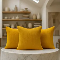 ARMONIA - Pack 3 fundas de cojín chenille amarillo decorativas 45x45 suaves 744