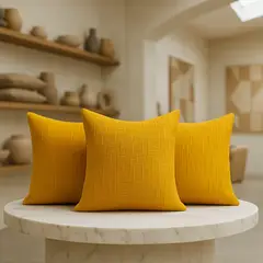 ARMONIA - Pack 3 cubre cojín amarillo chenille 45x45 diseño elegante sala CL 744