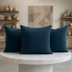 ARMONIA - Pack 3 fundas de cojín chenille azul decorativas 45x45 suaves 744