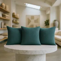 Pack 3 fundas cojín 45x45 color verde textura chenille sofá cama 744