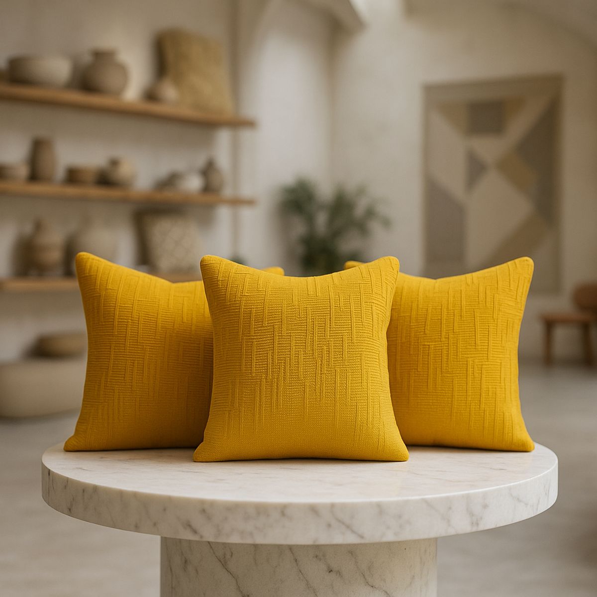 ARMONIA - Pack 3 fundas de cojín chenille amarillo decorativas 45x45 suaves 744