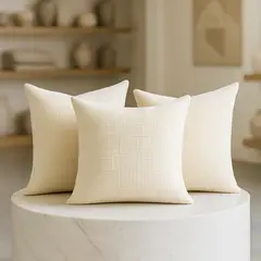 ARMONIA - Pack 3 fundas decorativas beige chenille cojín 45x45 estilo moderno 744