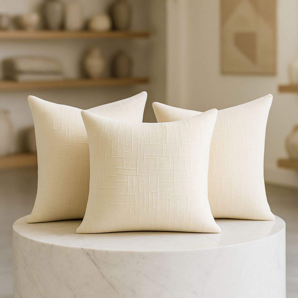 ARMONIA - Pack 3 fundas de almohadón chenille beige 45x45 living dormitorio 744