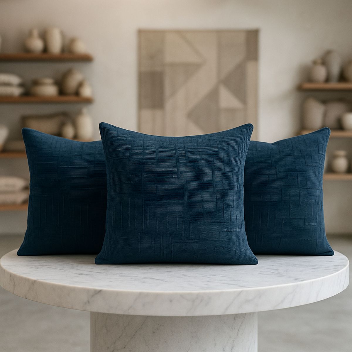 ARMONIA - Pack 3 fundas de cojín chenille azul decorativas 45x45 suaves 744