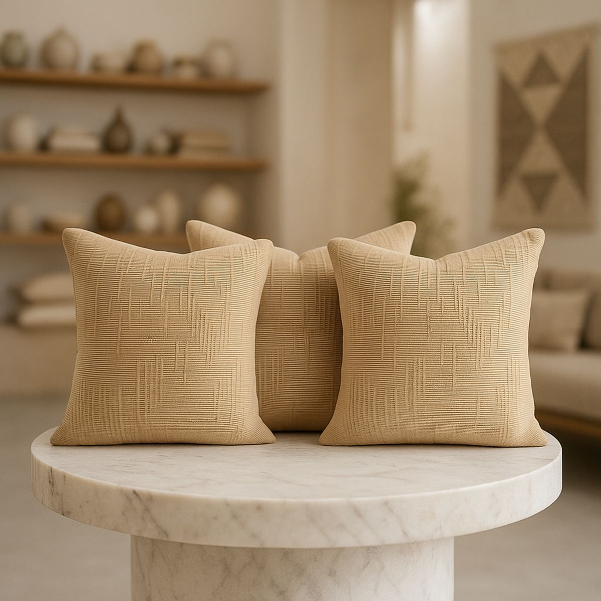 ARMONIA - Pack 3 cubre cojín crema chenille 45x45 diseño elegante sala CL 744