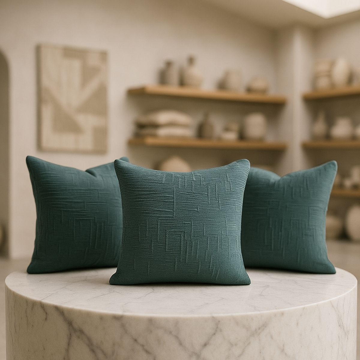 ARMONIA - Pack 3 cubre cojín verde chenille 45x45 diseño elegante sala CL 744