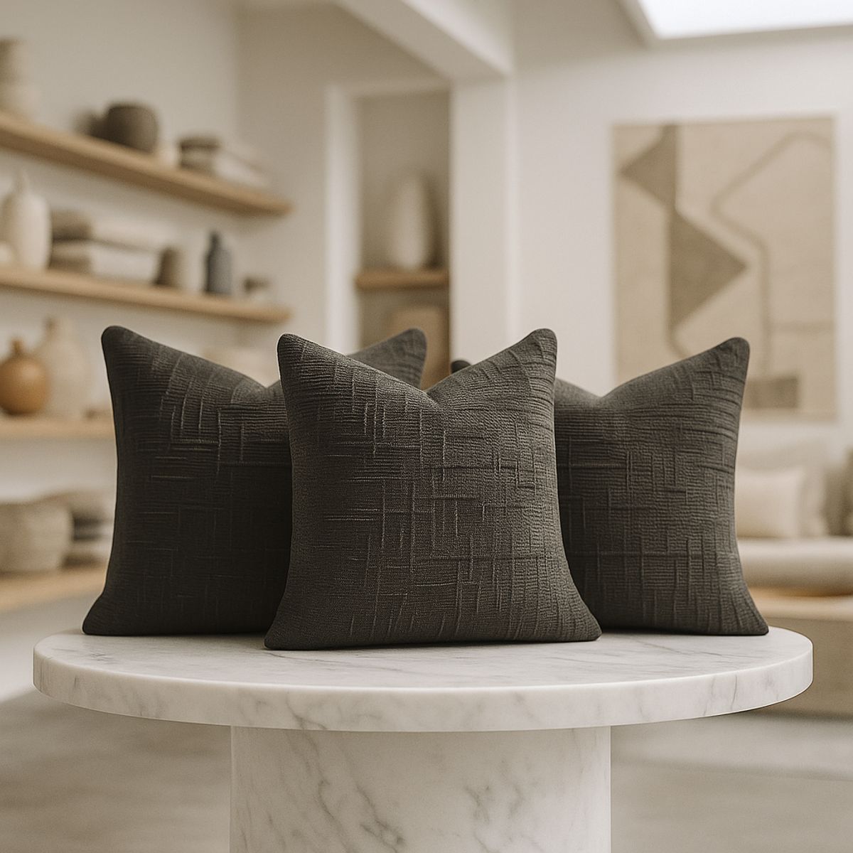 ARMONIA - Pack 3 fundas cojín 45x45 color gris textura chenille sofá cama 744