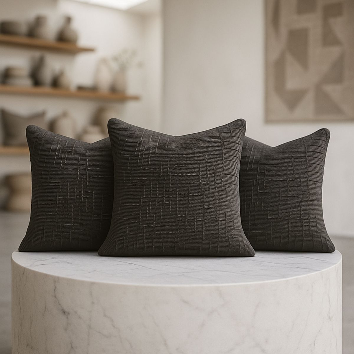 ARMONIA - Pack 3 fundas cojín 45x45 color gris textura chenille sofá cama 744