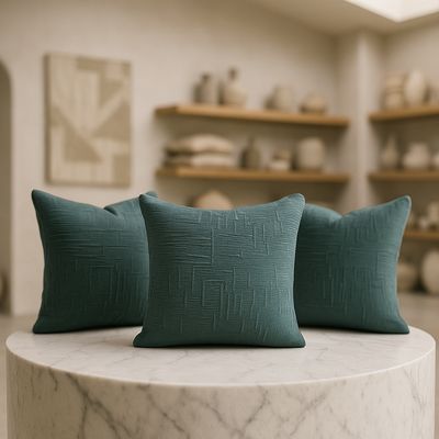 Imagen 2 del producto Pack 3 fundas cojín 45x45 color verde textura chenille sofá cama 744