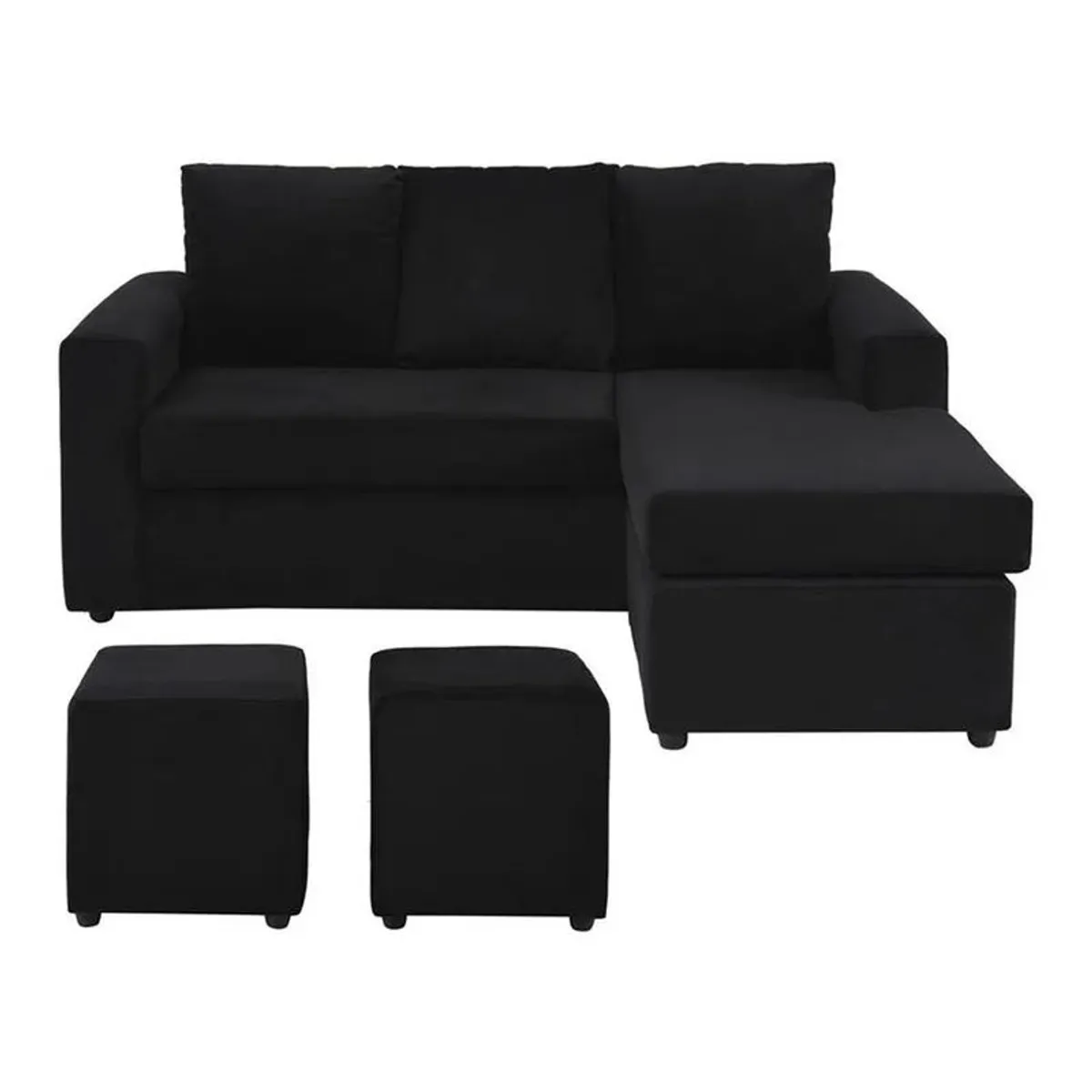 GENERICO - Sofa Seccional L 3 Cuerpos + 2 Puff Negro