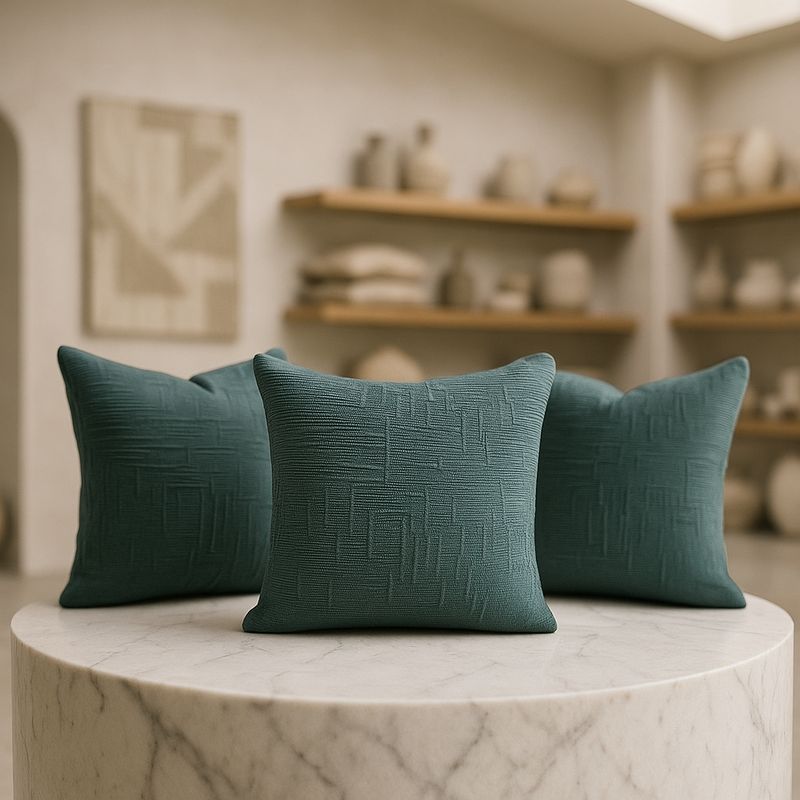 ARMONIA - Pack 3 cubre cojín verde chenille 45x45 diseño elegante sala CL 744