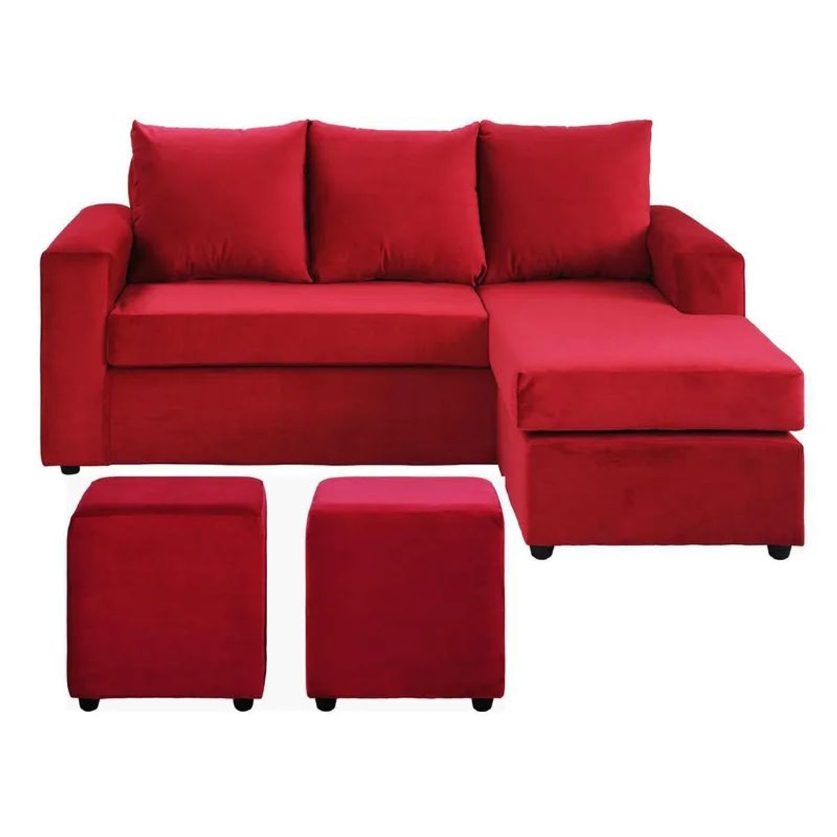 GENERICO - Sofa Seccional L 3 Cuerpos + 2 Puff ROJO
