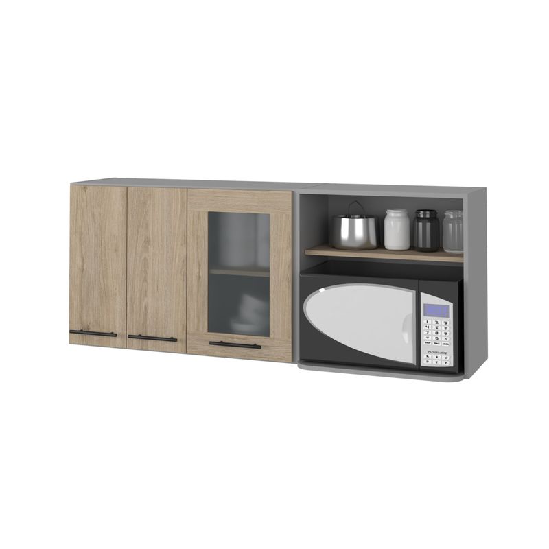 TUHOME - Mueble Mural Para Microondas 150 Cm Hasselt Gris Y Rovere