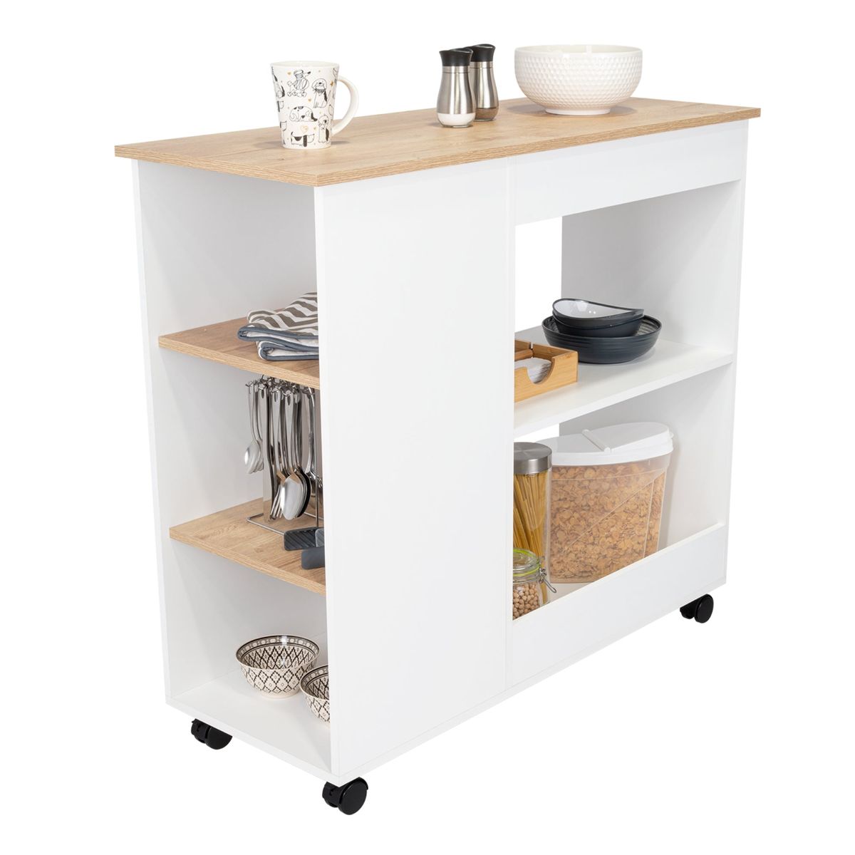 TUHOME - Isla De Cocina Bi-Color Con Ruedas 896x100x40 Cm Blanco Y Duna