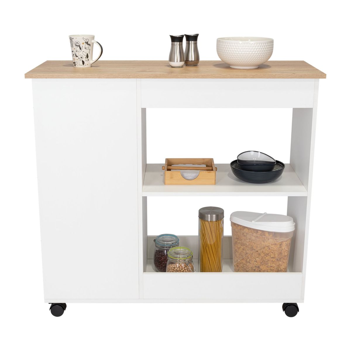 TUHOME - Isla De Cocina Bi-Color Con Ruedas 896x100x40 Cm Blanco Y Duna