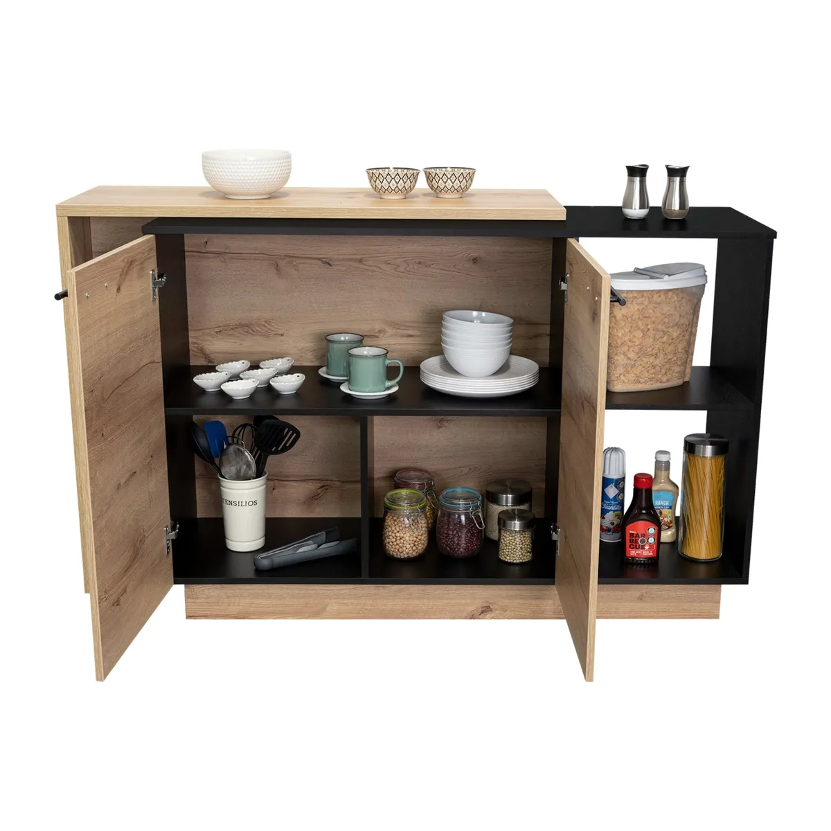 TUHOME - Isla De Cocina Sicilia 2 Puertas Duna Y Wengue 90x150x60 Cm